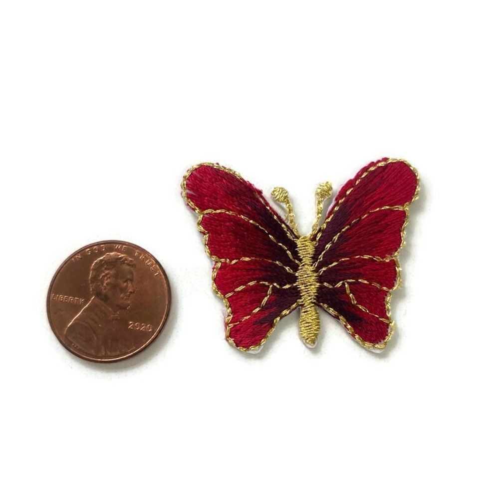 Small Red Butterfly Embroidered Patch - Picture 3 of 4